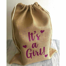 Load image into Gallery viewer, It&#39;s a Girl / Boy New Born Baby Presents Hessian Gift Sack - Little Secrets Clothing
