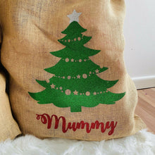 Load image into Gallery viewer, Personalised Name Christmas Tree Design Presents Hessian / Burlap Gift Sack
