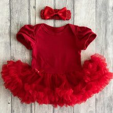 Load image into Gallery viewer, Plain Red Baby Girl Tutu Romper With Matching Bow Headband
