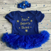 Load image into Gallery viewer, &#39;Future Hogwarts Student&#39; Harry Potter Theme Baby Girl Tutu Romper With Matching Bow Headband 
