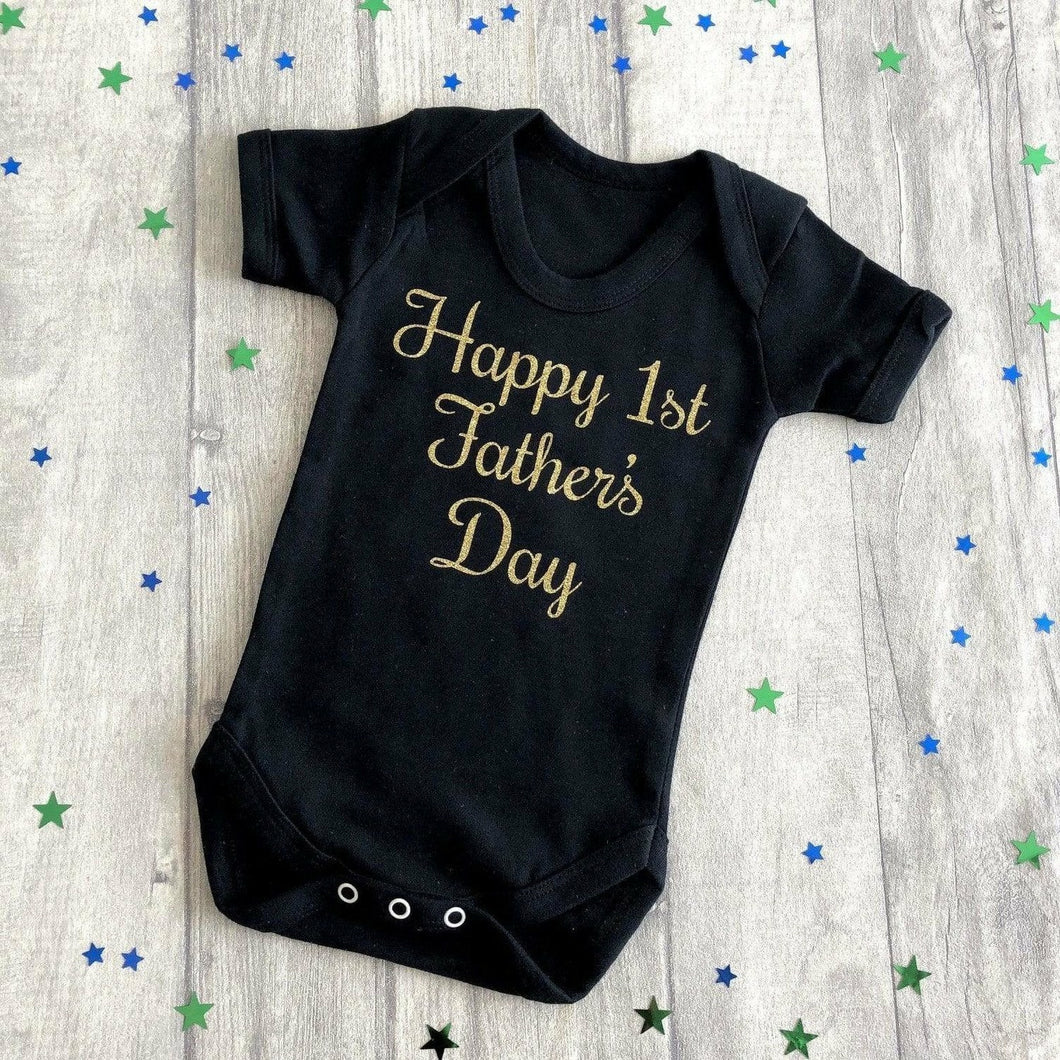 Happy 1st Father's ay Short Sleeve black Romper Gold Text