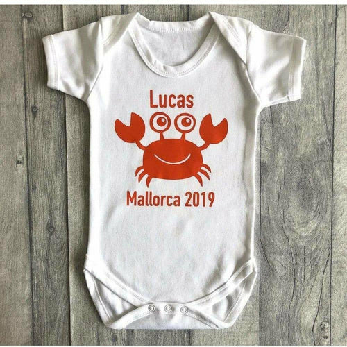 Baby boy personalised crab holiday short sleeve romper