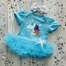 Load image into Gallery viewer, Personalised Unicorn Baby Girl Tutu Romper With Matching Bow Headband
