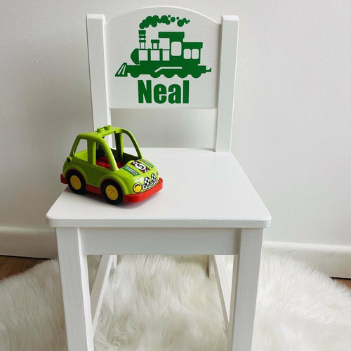 Personalised Train, White Wooden Toddler Chair, Baby Boy