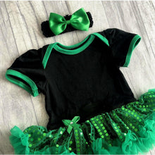 Load image into Gallery viewer, Custom Your Own Black &amp; Green Sequin Tutu Romper with Headband
