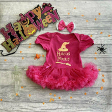 Load image into Gallery viewer, Hocus Pocus Tutu Romper with Matching Bow Headband Baby Girl Halloween Witch Outfit

