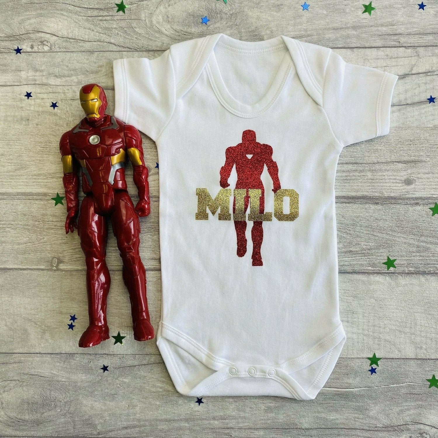 Personalised Iron Man Baby Boy Romper Marvel Superhero