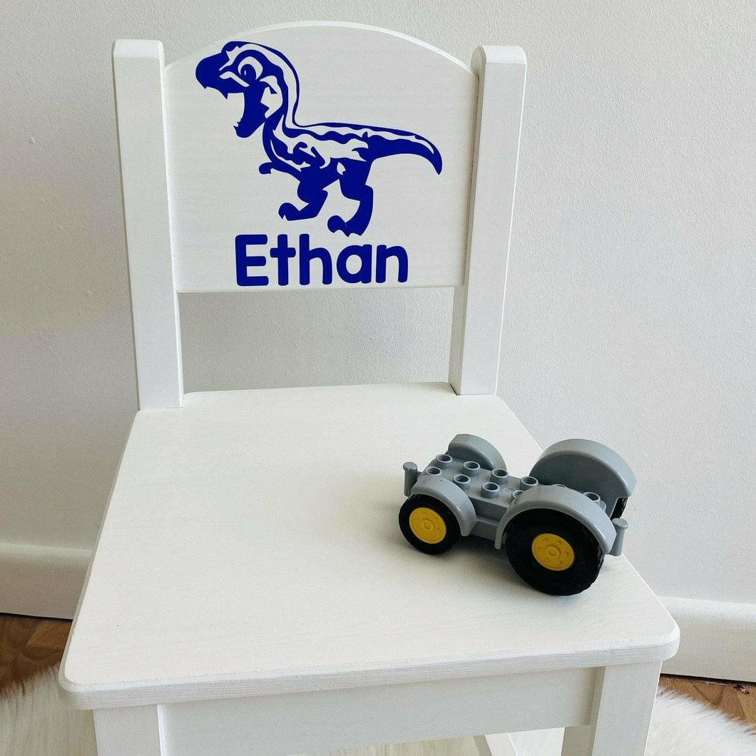 Personalised T-Rex Dinosaur White Wooden Toddler Chair, Boys Chair