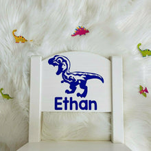 Load image into Gallery viewer, Personalised T-Rex Dinosaur White Wooden Toddler Chair, Boys Chair
