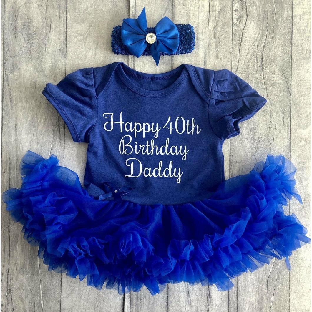 'Happy 40th Birthday Daddy' Baby Girl Tutu Romper With Matching Bow Headband