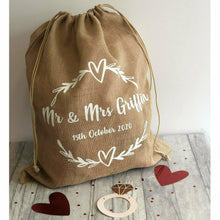Load image into Gallery viewer, Personalised Hessian Mr &amp; Mrs Wedding Sack
