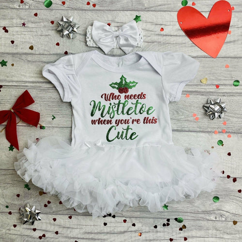 'Who Needs Mistletoe When You're This Cute' Tutu Romper With Matching Bow Headband