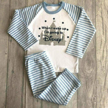 Load image into Gallery viewer, &#39;When I Wake Up I&#39;m Going To Disney&#39; Boy Blue Stripe Pyjamas
