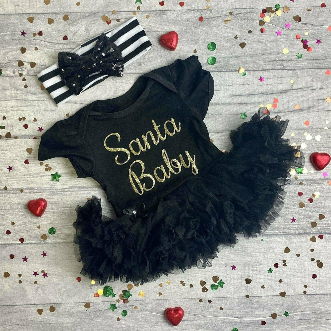 'Santa Baby' Christmas Baby Girl Tutu Romper With Matching Bow Headband