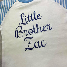 Load image into Gallery viewer, Little Brother Personalised Blue and White Boys Pyjamas
