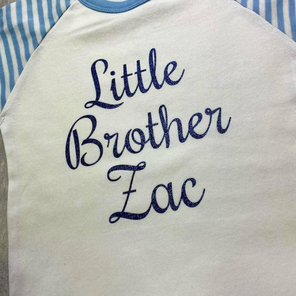 Little Brother Personalised Blue and White Boys Pyjamas