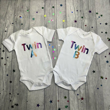 Load image into Gallery viewer, Twin A &amp; Twin B Matching Baby Rompers

