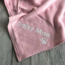 Load image into Gallery viewer, Personalised Dog Pet Name Personalised Fleece Blanket With Paw
