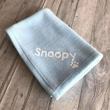 Load image into Gallery viewer, Personalised Dog Name Personalised Fleece Blanket With Paw
