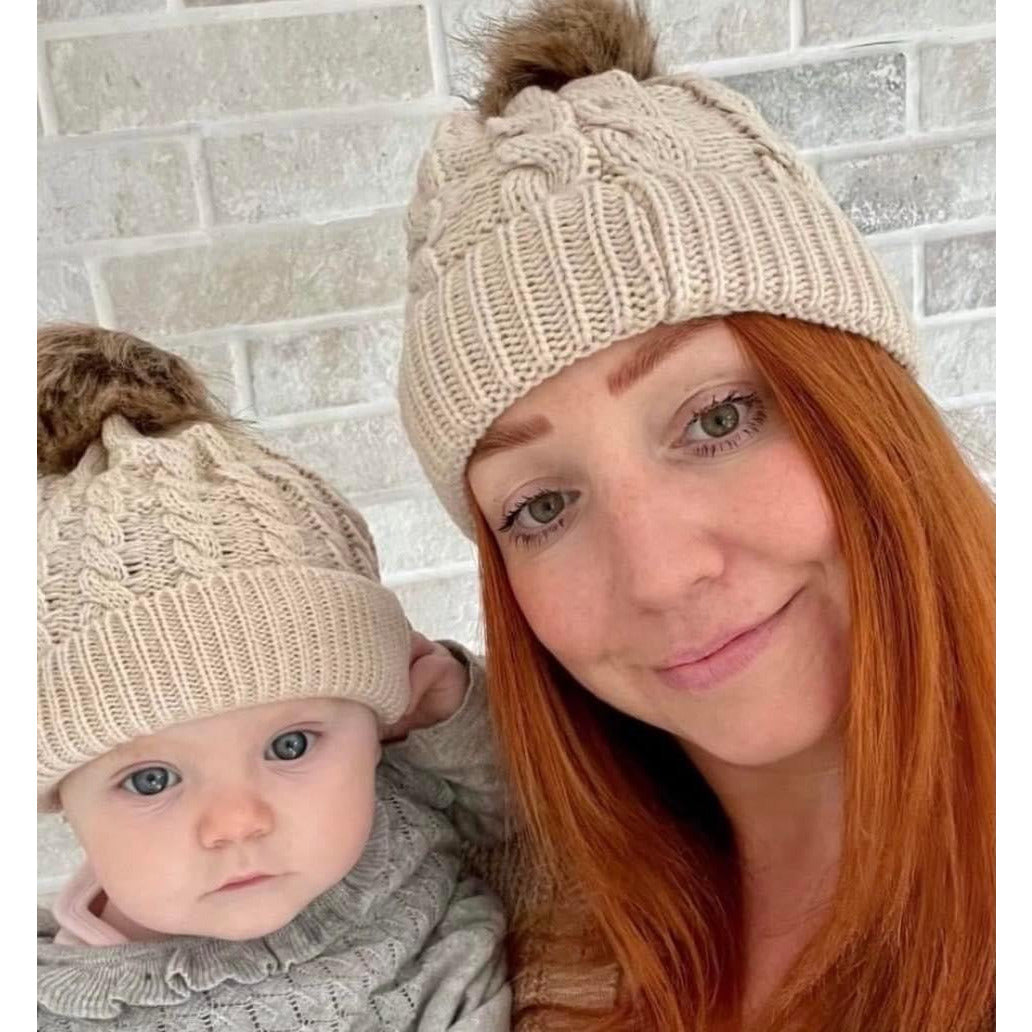 Matching Mummy & Me Hat Set, Mother's Day Gift, Cream Bobble Hats