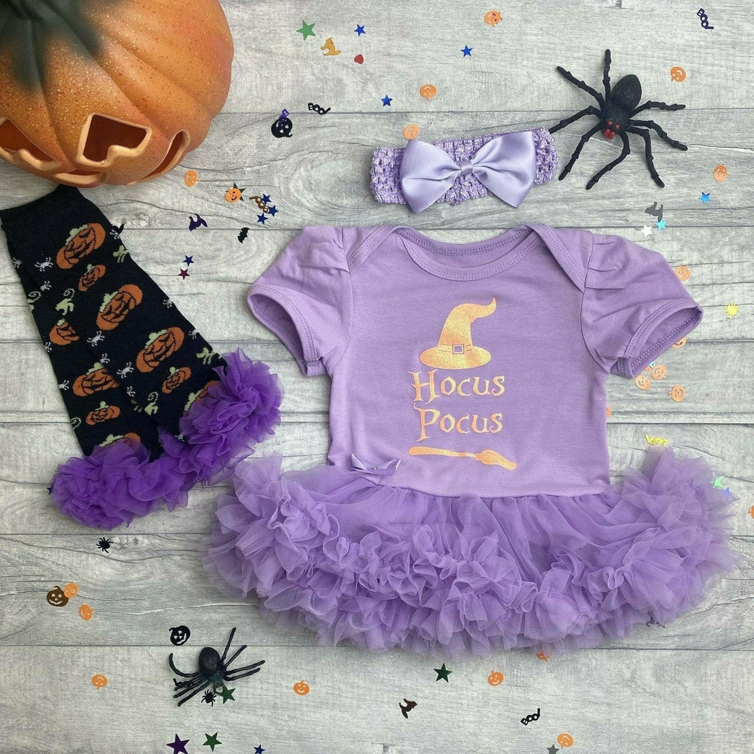 Hocus Pocus Tutu Romper & Leg Warmers, Baby Girl Halloween Witch Outfit