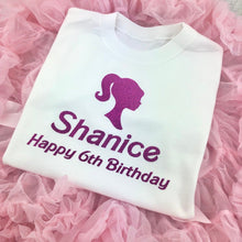 Load image into Gallery viewer, Personalised Barbie Birthday Outfit Set, White T-Shirt &amp; Boutique Tutu Skirt - Little Secrets Clothing
