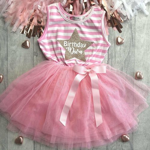 Birthday Diva Star Girl’s Light pink Stripe Summer Dress with Bow