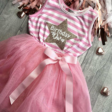 Load image into Gallery viewer, Birthday Diva Star Girl’s Light pink Stripe Summer Dress with Bow
