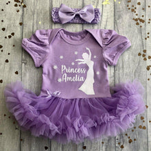 Load image into Gallery viewer, Disney Frozen Princess Elsa Personalised Baby Girl tutu romper with headband
