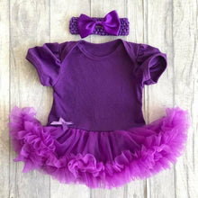 Load image into Gallery viewer, Dark Purple plain baby girl tutu romper with matching headband
