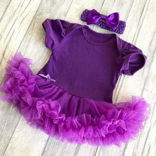 Load image into Gallery viewer, Dark Purple plain baby girl tutu romper with matching headband
