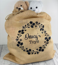 Load image into Gallery viewer, Personalised Toy Storage Sack With Glitter Wreath Design - Little Secrets Clothing

