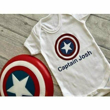 Load image into Gallery viewer, Personalised Captain America superhero baby boy romper

