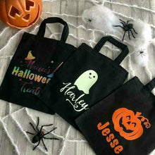 Load image into Gallery viewer, Personalised Pumpkin, Ghost, Witch and Cat Trick or Treat Bag Children&#39;s Halloween tote bag
