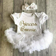 Load image into Gallery viewer, &#39;Princess&#39; Personalised Baby Girl Tutu Romper With Matching Bow Headband
