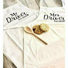 Load image into Gallery viewer, Mr &amp; Mrs Matching Baking / Cooking Aprons Wedding Anniversary Gift
