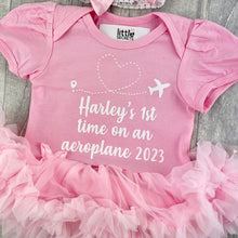Load image into Gallery viewer, Baby Girl Personalised 1st Holiday Tutu Romper with Headband, Aeroplane Design
