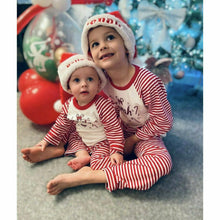 Load image into Gallery viewer, Personalised Red &amp; White Stripe Candy Cane Children&#39;s Christmas Pyjamas, Boys &amp; Girls - Little Secrets Clothing
