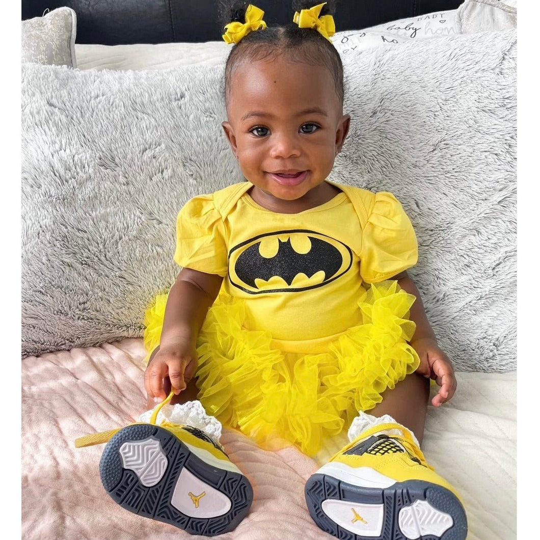 Batman Baby Girl Tutu Romper With Matching Bow Headband, Superhero - Little Secrets Clothing