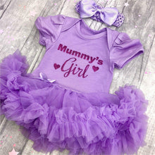 Load image into Gallery viewer, Mummy&#39;s Girl Baby Girl Tutu Romper With Matching Bow Headband, Dark Pink Glitter Design
