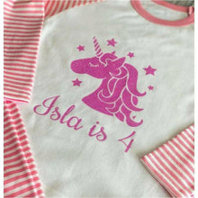 Load image into Gallery viewer, Personalised Birthday Unicorn pink and white girls Pyjamas
