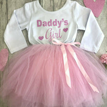 Load image into Gallery viewer, &#39;Daddy&#39;s Girl&#39; Father&#39;s Day White and Pink Long Sleeved Tutu Dress, With Hearts
