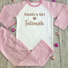 Load image into Gallery viewer, Personalised Valentines Daddy&#39;s Girl Heart Pink &amp; White Pyjamas
