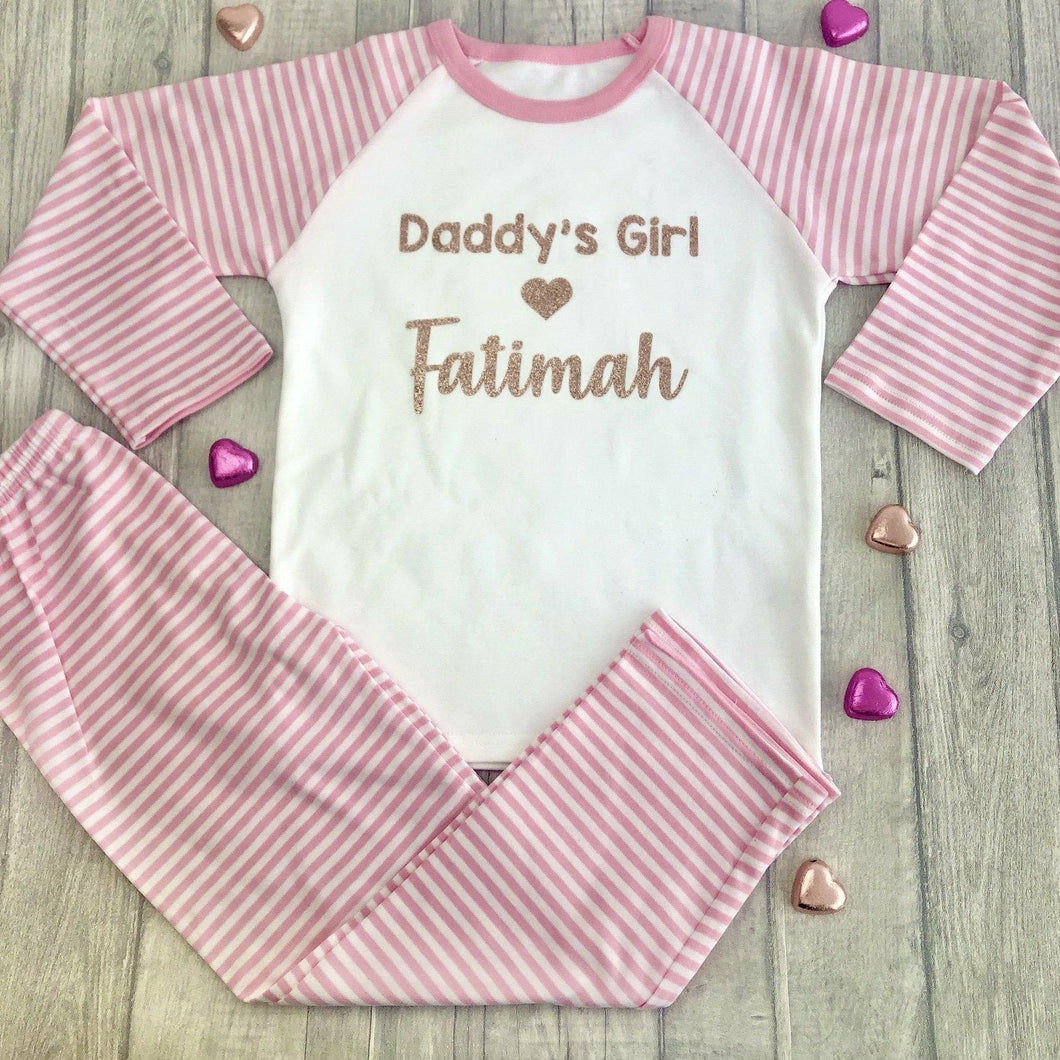 Personalised Valentines Daddy's Girl Heart Pink & White Pyjamas