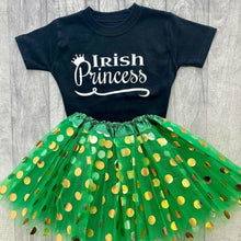 Load image into Gallery viewer, &#39;Irish Princess&#39; Green And Black T-Shirt And Polka Dot Tutu Skirt, St Patricks Day Outfit
