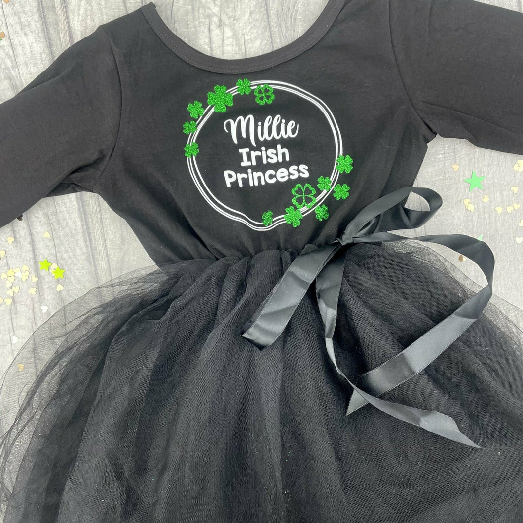 Personalised Irish Princess Girl's Black Long Sleeve Tutu Dress