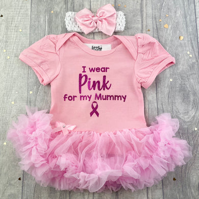Personalised I Wear Pink For My... Tutu Romper with Matching Bow Headband, Breast Cancer Awareness