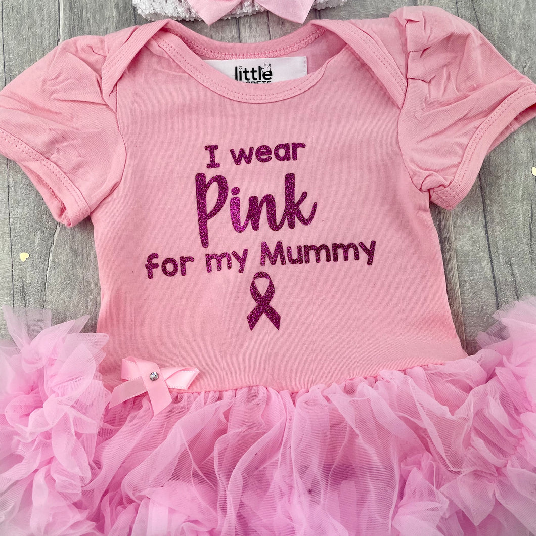 Personalised I Wear Pink For My... Tutu Romper with Matching Bow Headband, Breast Cancer Awareness