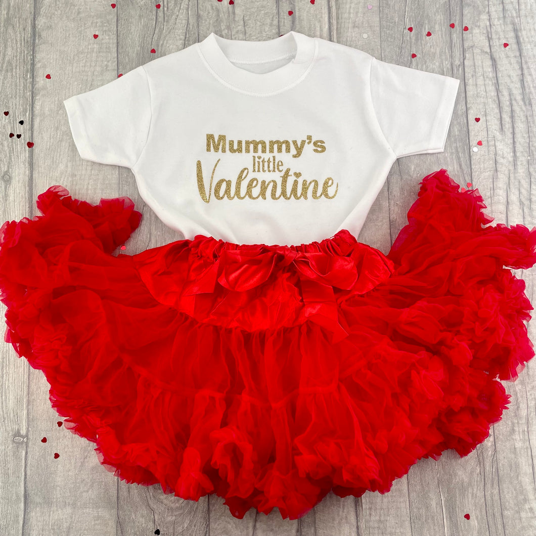Mummy's Little Valentine Outfit Set, Girl's Valentines Day T-Shirt & Boutique Tutu Skirt