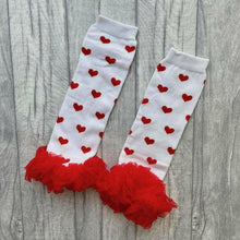 Load image into Gallery viewer, Red And White Heart Print Baby Girl Leg Warmers
